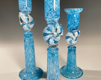 Candelabro de vidrio - Juego de candelabros de vidrio soplado - Centro de mesa con temática oceánica Nautilus