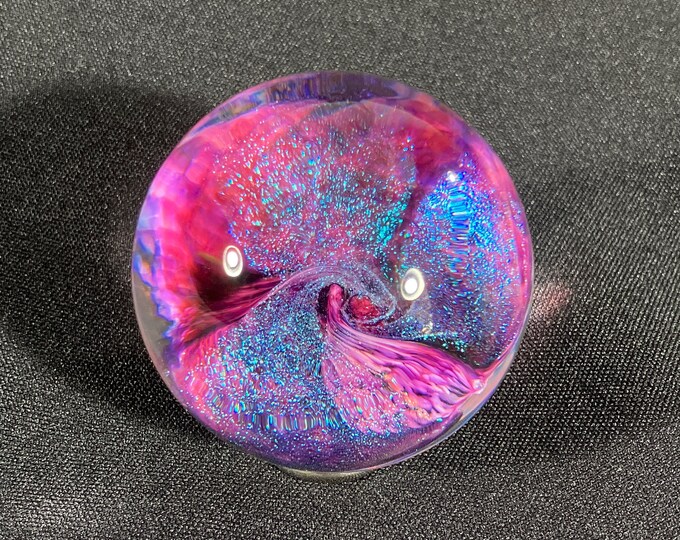 Hand Blown Glass Hider Marble Coral Reef Inspired Dichroic Purple, Pink