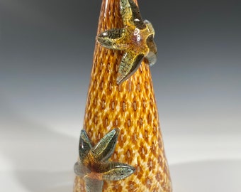 Hand Blown Amber Lamp Base with Starfish - By Glass Artist John Gibbons