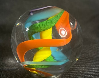 Rainbow Glass Marble | Hand Blown Glass Hider Marble | 2inch Paperweight | Handmade Glass Art by John Gibbons