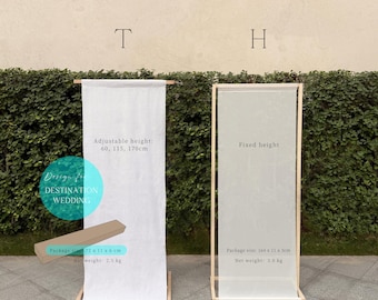 Portable Fabric Sign Holder, Adjustable Wooden Wedding Banner Stand, Destination Wedding, Reusable Frame