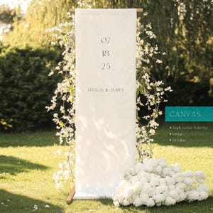 Cartello di benvenuto personalizzato, cartello di benvenuto in tessuto per matrimonio, Wedding Drop, cartello di benvenuto in tela di lino, matrimonio all'estero, supporto pieghevole LL01001
