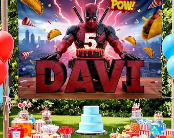Personalized 3D Deadpool birthday banner, superhero party, Deadpool Decor, Marvel Deadpool, Birthday Backdrop