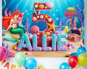 Custom Little Mermaid Birthday Backdrop, Princess Backdrop, Sign Backdrop, Ariel Birthday, Mermaid Tails, Mermaid Backdrop,Princess Backdrop