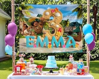 Custom Moana Birthday Backdrop, Princess Moana Party Decor, Moana Maui Decorations, Moana Theme Celebration Banner