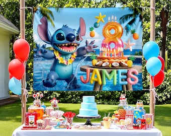 Personalized Lilo Stitch Birthday Backdrop, Stitch Theme Party Poster, Lilo and Stitch Wall Decor, Stitch Birthday Banner