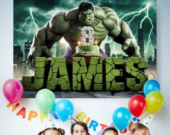 Personalized Ultra Realistic Hulk Birthday Backdrop, Superhero Birthday Banner, Hulk Decoration, Hulk Backdrop, Birthday Custom Backdrop