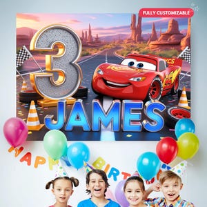 Personalized 3D Ultra Realistic Banner, Cars Birthday Backdrop, Cars Birthday Banner, Cars Birthday Party Decoration