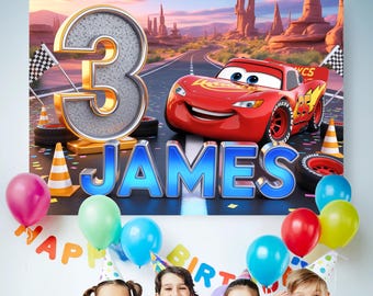 Personalized 3D Ultra Realistic Banner, Cars Birthday Backdrop, Cars Birthday Banner, Cars Birthday Party Decoration