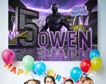 Personalized 3D Black Panther Birthday Banner, Black Panther Party Decoration, Superhero Banner, Fun Party Birthday Surprises,Party Template
