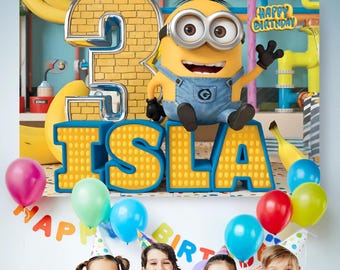 Personalized Minions Party Backdrop Banner, Minion Party Decoration Background, Printable Banner, Party Supply Print, Despicable Me Birthday
