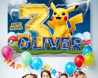 Personalized Pokemon Birthday Backdrop, Custom Pikachu Party Decor, Birthday Pokemon Banner, Custom Pokemon Gift, Pokemon Theme Backdrop