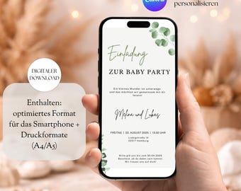 Baby shower invitation, Canva template, baby shower digital invitation, WhatsApp invitation card, baby shower boy girl, ecard German, GPD-160