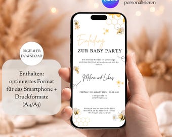 Baby shower invitation, Canva template, baby shower digital invitation, WhatsApp invitation card, baby shower boy girl, ecard German, GPD-163