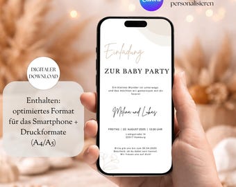Baby shower invitation, Canva template, digital baby shower invitation, invitation card for WhatsApp, baby shower for boy or girl, e-card in German, GPD-159