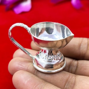 Vintage Sterling Silver Diya: Elegant Pooja Oil Lamp for Home Temple | Gifting Puja Article