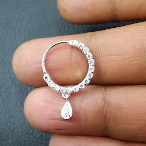 925 Sterling Silber Diamant Nasenring, Gold Nath, Indischer Nasenring, indischer Schmuck, Piercing erforderlich, Bollywood, Braut Nath