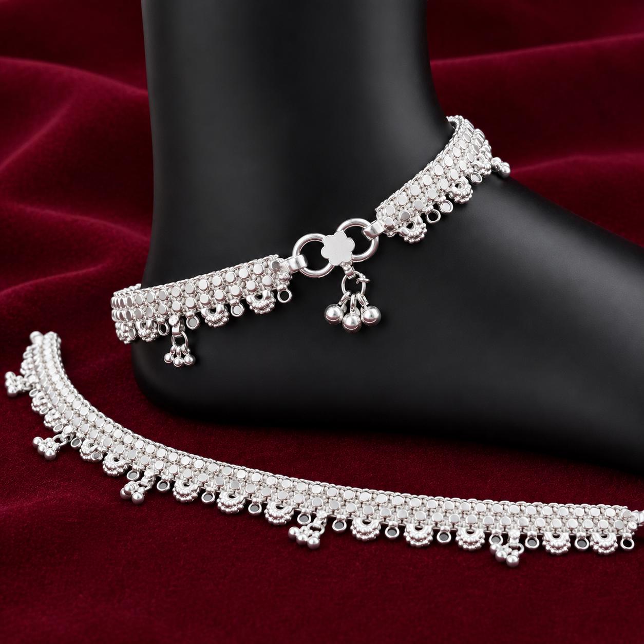 925 Sterling Silver Bells Anklet Traditional Indian Ghungroo Payal…