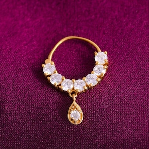Diamant Nasenring, Silber Nath, indischer Nasenring, indischer Schmuck, Piercing erforderlich, Bollywood Nasenstift, Braut Nath