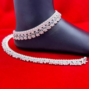 Indian Bridal Payal Pure Silver Anklet 84.25 Gram 10&quot; Handmade Silver Traditional Anklet Women