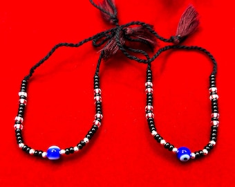 Silver Evil Eye Baby Bracelet | Beaded Nazar Protection Jewelry, Indian Handmade Bracelet