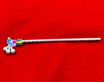 Flauta Krishna de plata esterlina: decoración de templo hindú con campanas de esmalte, pequeño Laddu
