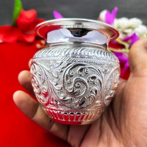 Sterling Silver Lota Kalash: Hindu Pooja Water Pot for Temple, Spiritual for Rituals & Festivals