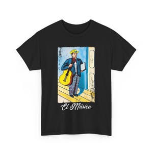 Vintage El Músico T-Shirt, Mexikanische Lotteriekarte Unisex T-Shirt, Grafisches Baumwollshirt, Lustiges Geschenk, Casual Wear, Party Top, Retro Humor Mode