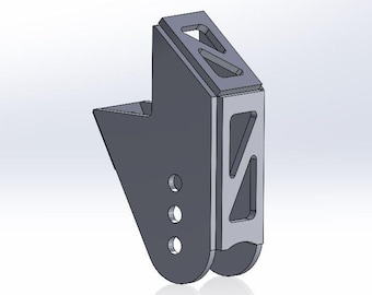 May include: A gray metal bracket with a triangular shape and multiple holes. The bracket has a cutout design on the side.