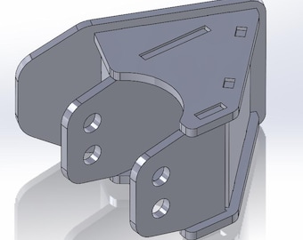 May include: A gray, metallic bracket with a triangular top and rounded edges. The bracket features multiple holes and slots, and appears to be a component of a larger mechanical assembly. The design suggests a focus on structural integrity and functionality.