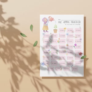 Rastreador de Juz Amma: perfecto para niñas y adultos, ayuda para el estudio islámico, memorización del Corán y gráfico de progreso Descarga instantánea en PDF