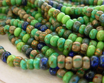 1-20" Strand- 5/0 Czech Seed Beads- Rainforest Striped Aged Picasso Mix  #501