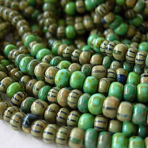 1-19.5&quot; Strand- 5/0 Czech Seed Beads- Blue/ Green Aged Picasso Mix #708