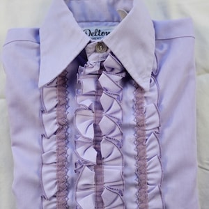 Camisa de smoking infantil vintage dos anos 70, inspirada em Austin Powers, com babados - Lavanda - Tamanho XS (Infantil)