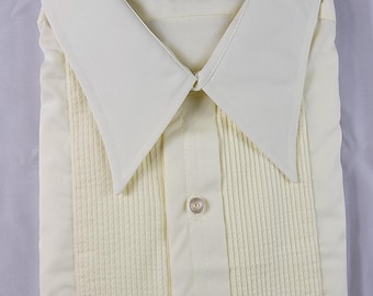 Men's Vintage 1970s Pleated Tuxedo Shirt L&M Fashions - Yellow - Multi XL Sizes