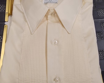 Camisa de esmoquin plisada vintage de los años 70 para hombre/niño - Marfil - Varias tallas