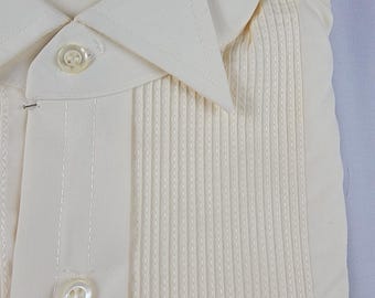 Chemise de smoking vintage plissée pour homme avec col en pointe - Vêtements L&M - Ivoire - Multi-tailles
