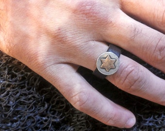 Urban Sheriff-Jewish Steampunk-Leather ring-Unique-Jewelry-Silver-Goldfilled-Star Of David-maker-Gal Barash-MJ