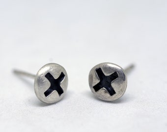 Phillips Studs-Screw Earrings-Screw Stud earrings-Silver Stud Earrings-Bolt Studs-Industrial Studs-Rough Stud-Industrial Design-Tikkun-MJ