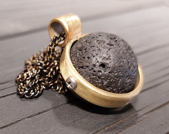 Kinetic Black Lava Ball Bronze fidget necklace-Brass  Jewelry