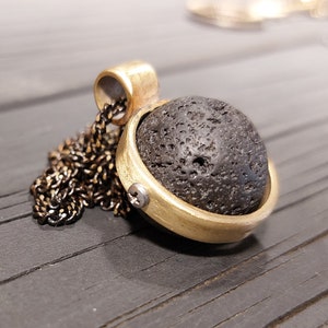 Kinetic Black Lava Ball Bronze fidget necklace-Brass Jewelry image 1