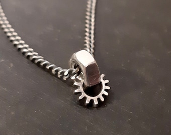 Gear in me-Grange Pendant-Geometric-Basic chain for man-Mens Basic necklace-Hexagon-Grange Necklace-Rugged chain-simple pendant