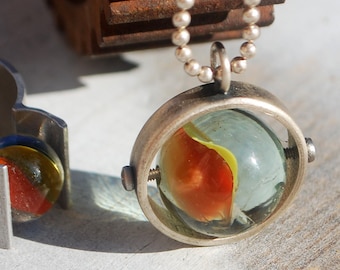 Kinetic Marble-Gyro-Cosmic Jewelry-Marble Necklace-Gyroscope-ball Necklace-Lost my marbles-Lost & Found-Kinetic-moving magical Pendant-MJ