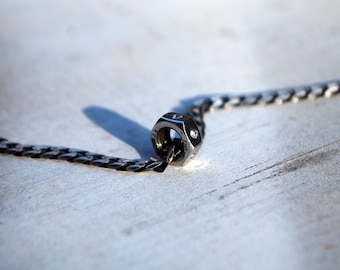 Six Dimensional Diamonds-Space-Diamond Nuts-Hexagon-Diamond chain-Necklace-Six-M5 Nut-Rugged-Grange Pendant-Basic necklace-Geometric-MJ