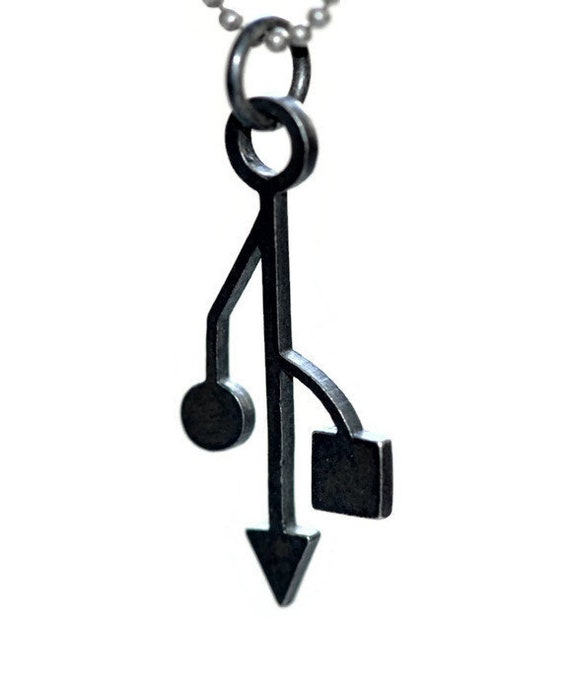 USB Connection silver Necklace high Tech Design computer Handmade