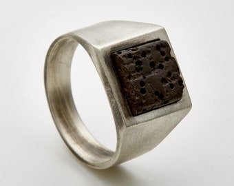 Square Lava Signet-Black Lava Ring-Lava Ring-Lava Signet Ring-Men's Black Lava Ring-Men's Black Gem Ring-Signet Ring-Men Signet Ring-Rock-MJ