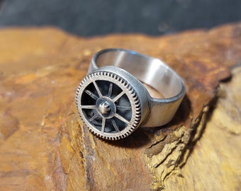 Time Traveler-Silver Ring-Brass Gear-Space-Two Tone-Steampunk silver signet ring-Cool Mens Ring-Mechanic Ring-Steampunk Ring-MJ