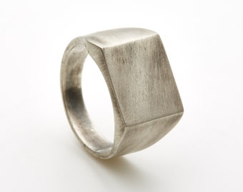 Solid-Rugged-Matte-Brushed-Square Signet ring-Square Silver Signet Ring-Classic Signet ring-Mens Silver Signet Ring-Men Jewelry-Classic-MJ