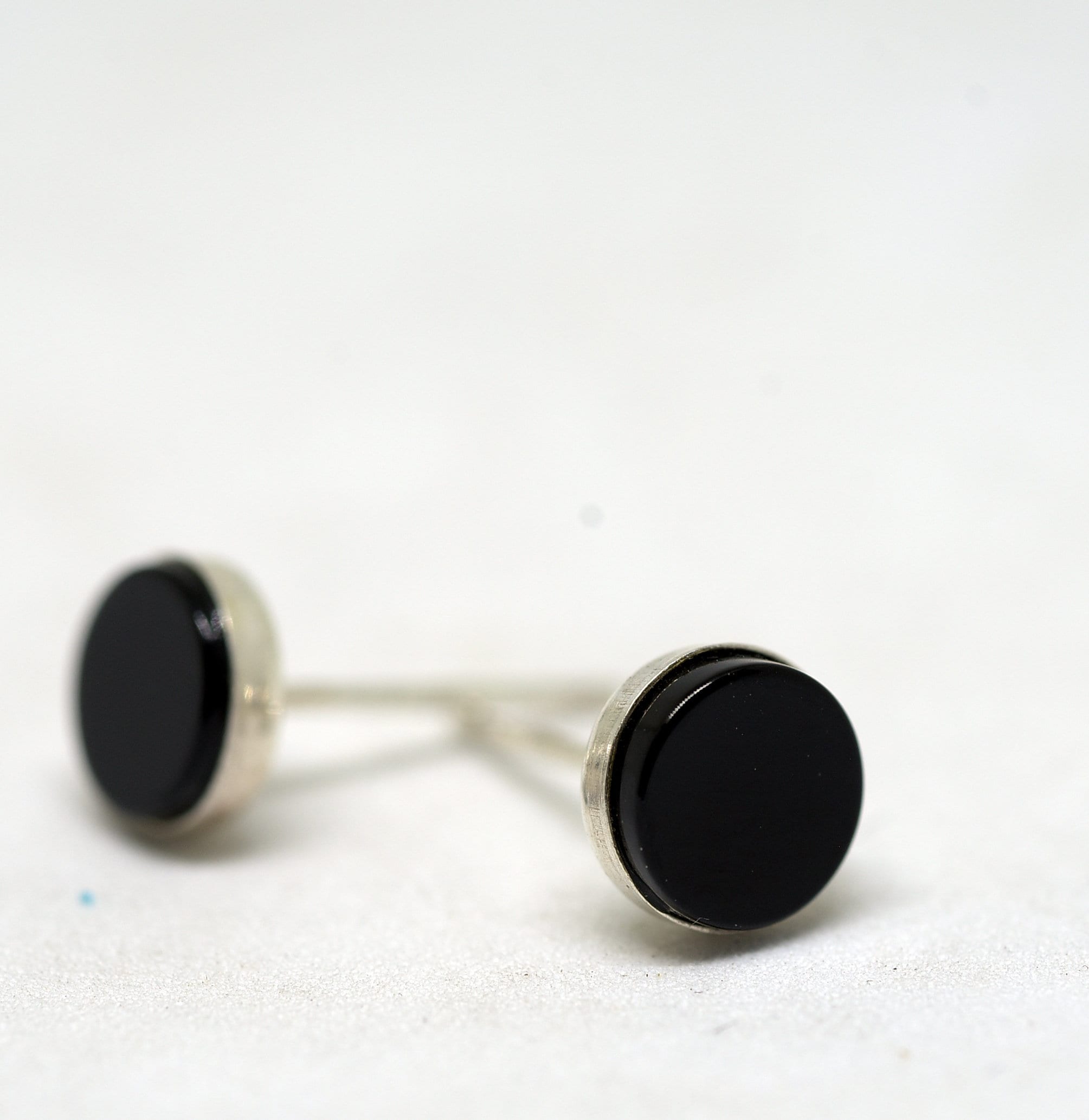 Onyx Stud Earrings-6m-black Silver Earrings-for Women-men-flat