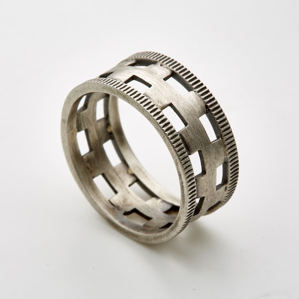 Estrako-Silver Ring-Industrial Design-Handmade-Rusty-Steampunk Jewelry-Unisex-Urban Wisdom By Gal Barash